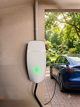 Borne Tesla Wall Connector fournie par le client et posée par JMH à Argeliers dans l'Aude